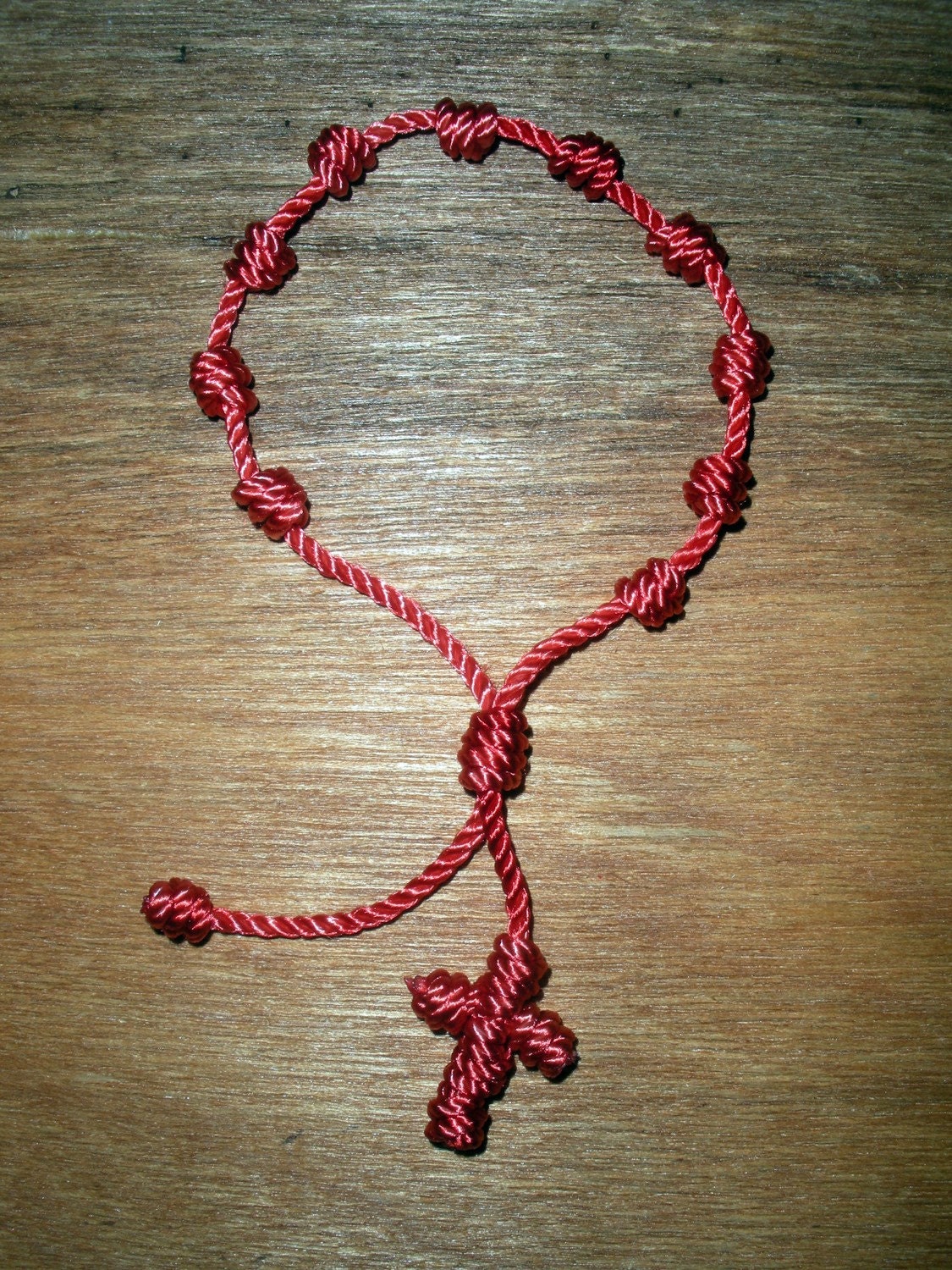 Knotted Cord Rosary - Adjustable Wrist Chaplet - Red