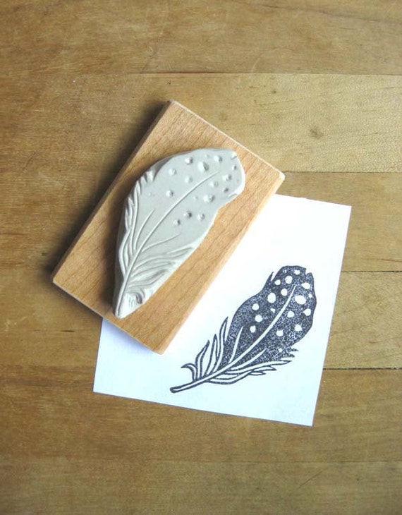 Black Spotted Feather Hand Carved Stamp