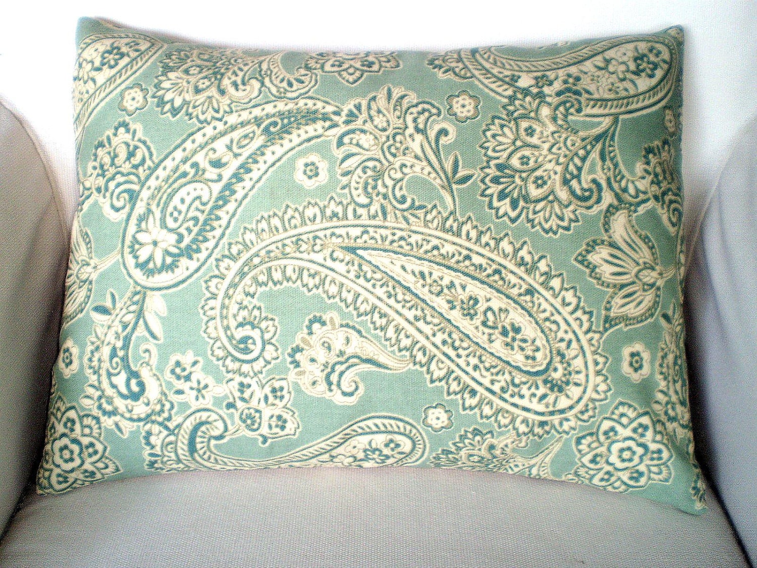 Pillows Decorative Pillow Accent Pillow Throw Pillow Cushion Cover 12 x 16 Lumbar Aqua Natural Paisley
