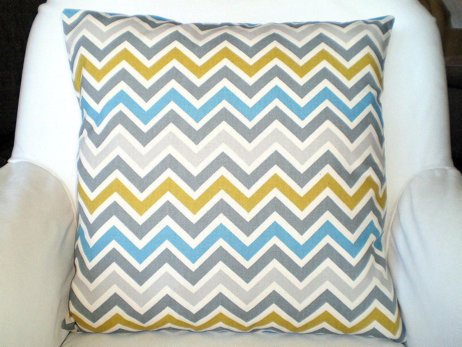 Pillows Decorative Pillows Accent Pillows Throw Pillow Covers Gray Citrine Aqua Cream Suzani Zig Zag Chevron BOTH SIDES - Combo Set 18 x 18