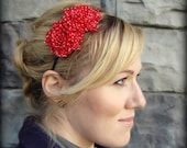 Adult Headband-Red and White Polka Dot Shabby Chic Flower for Women and Girls