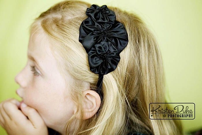 Black Rosette Flower Headband for Women and Girls