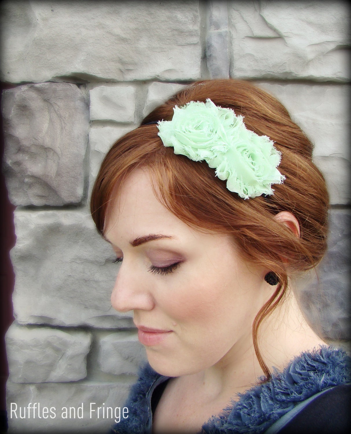 Shabby Chic Headband in Mint Green for Women and Girls