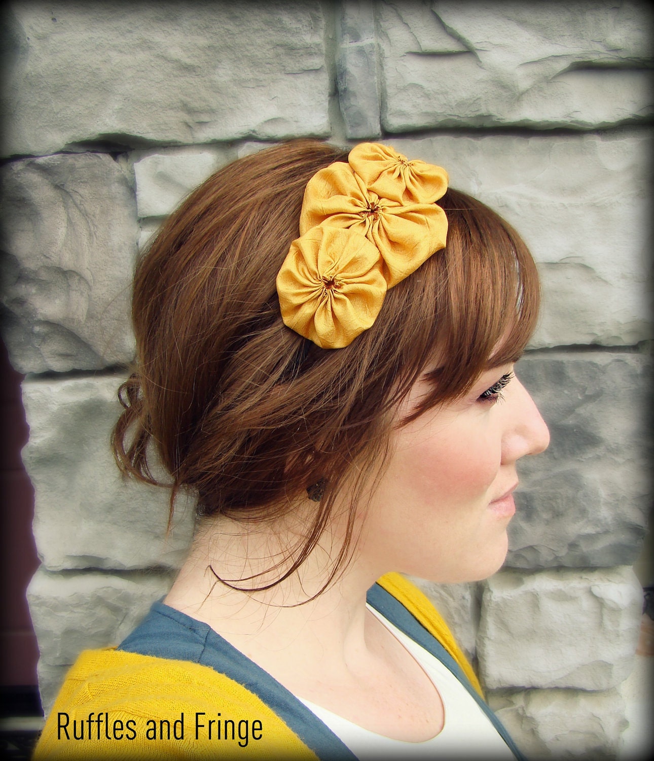 Mustard Headband for Women, Rosette Trio for Adults and Girls