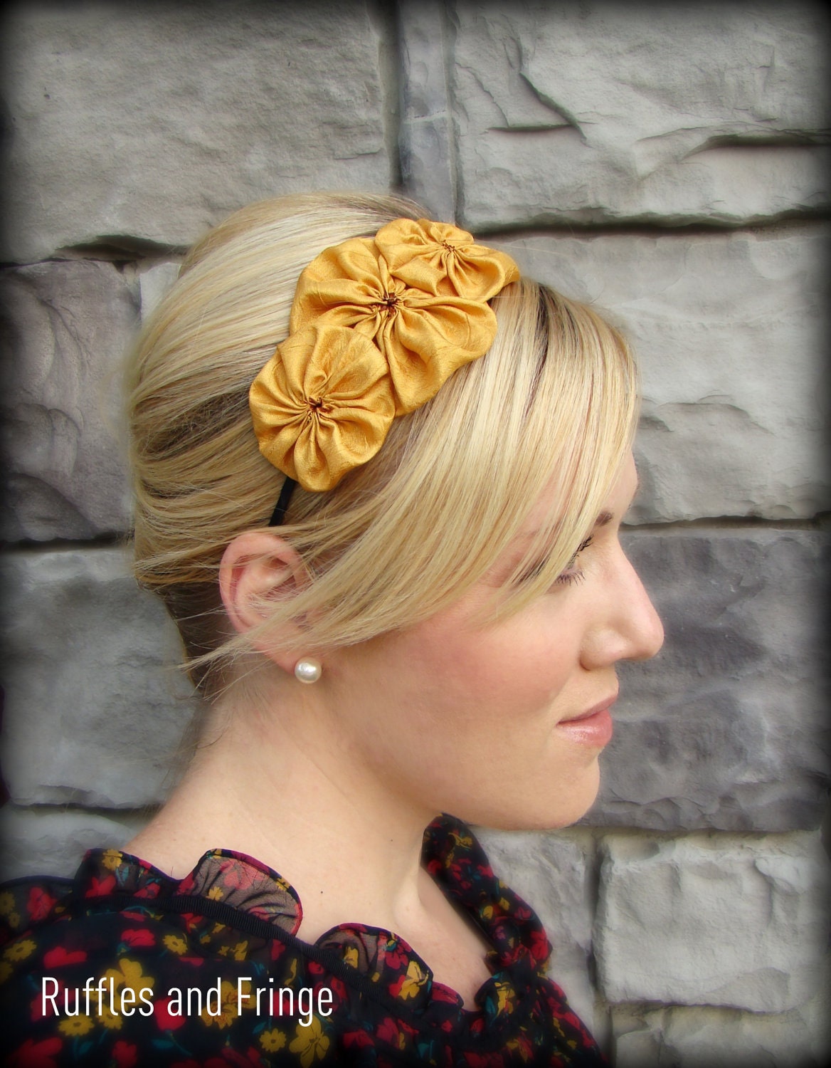 Mustard Headband for Women, Rosette Trio for Adults and Girls