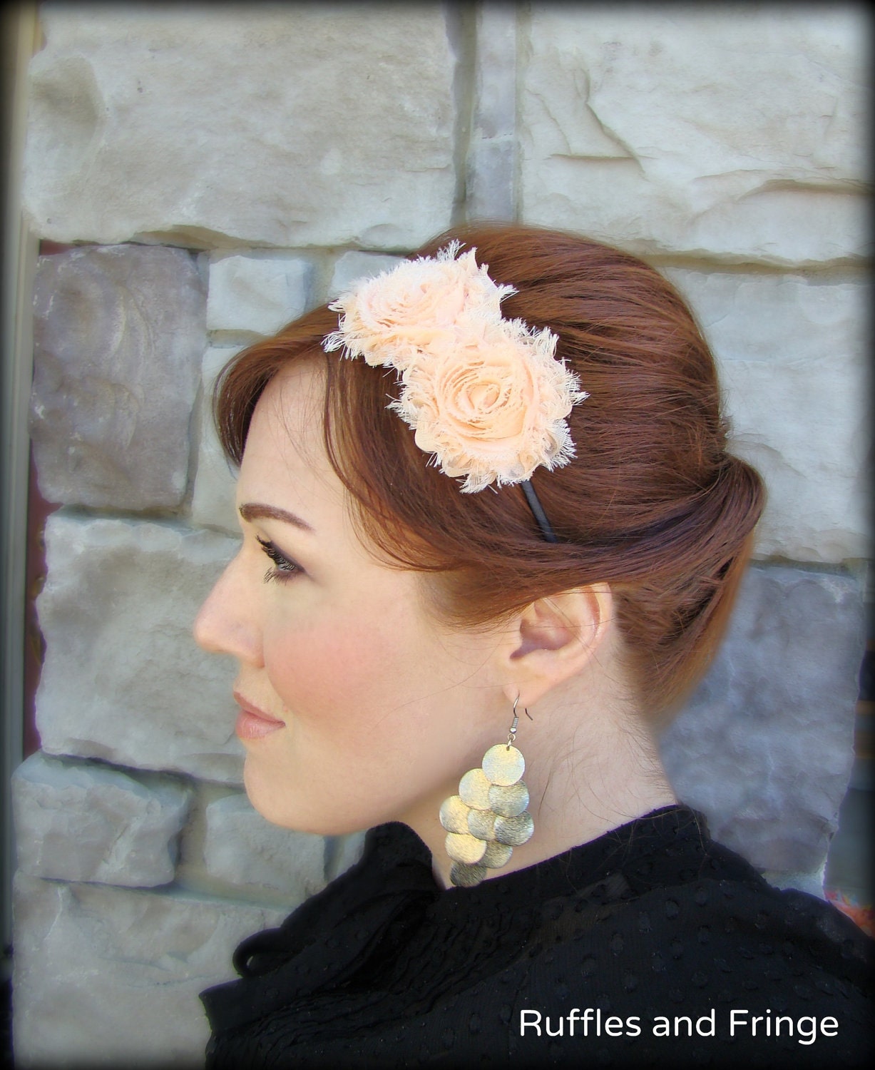 Shabby Chic Headband in Apricot for Women and Girls
