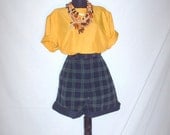 Vintage Green and Navy Blue Plaid Corduroy Shorts