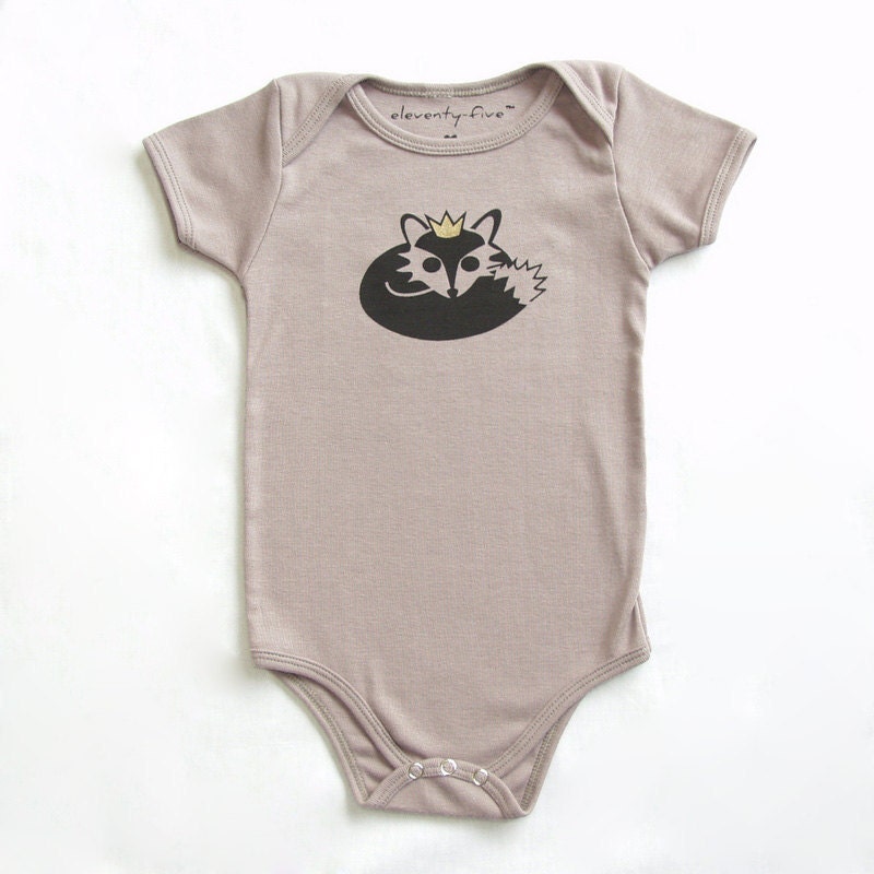 Baby Fox Prince Organic Printed Onesie in Cinder 3-6m, 6-12m, 12-18m