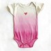 SALE 50% OFF - OOAK Hot Pink Heart Organic Bodysuit Natural Printed and Dip Dyed Ombré 12-18 months