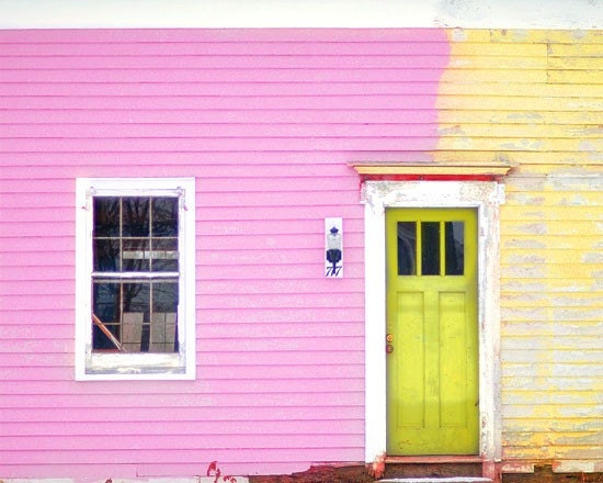 Happy House - 8x10 Original Signed Fine Art Photography - Bright pink - lime green door