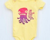 Sad Seven-armed Octopus Baby Onesie- hand printed infant one-piece creeper