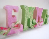 Custom Children's Decor, Wood Letters, Nursery Letters, Custom Letters,  Baby Girl, Pink and Green, Customized for you Set of 4
