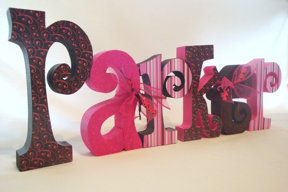 Items similar to Shelf Letters Brown and Pink for Nursery ...