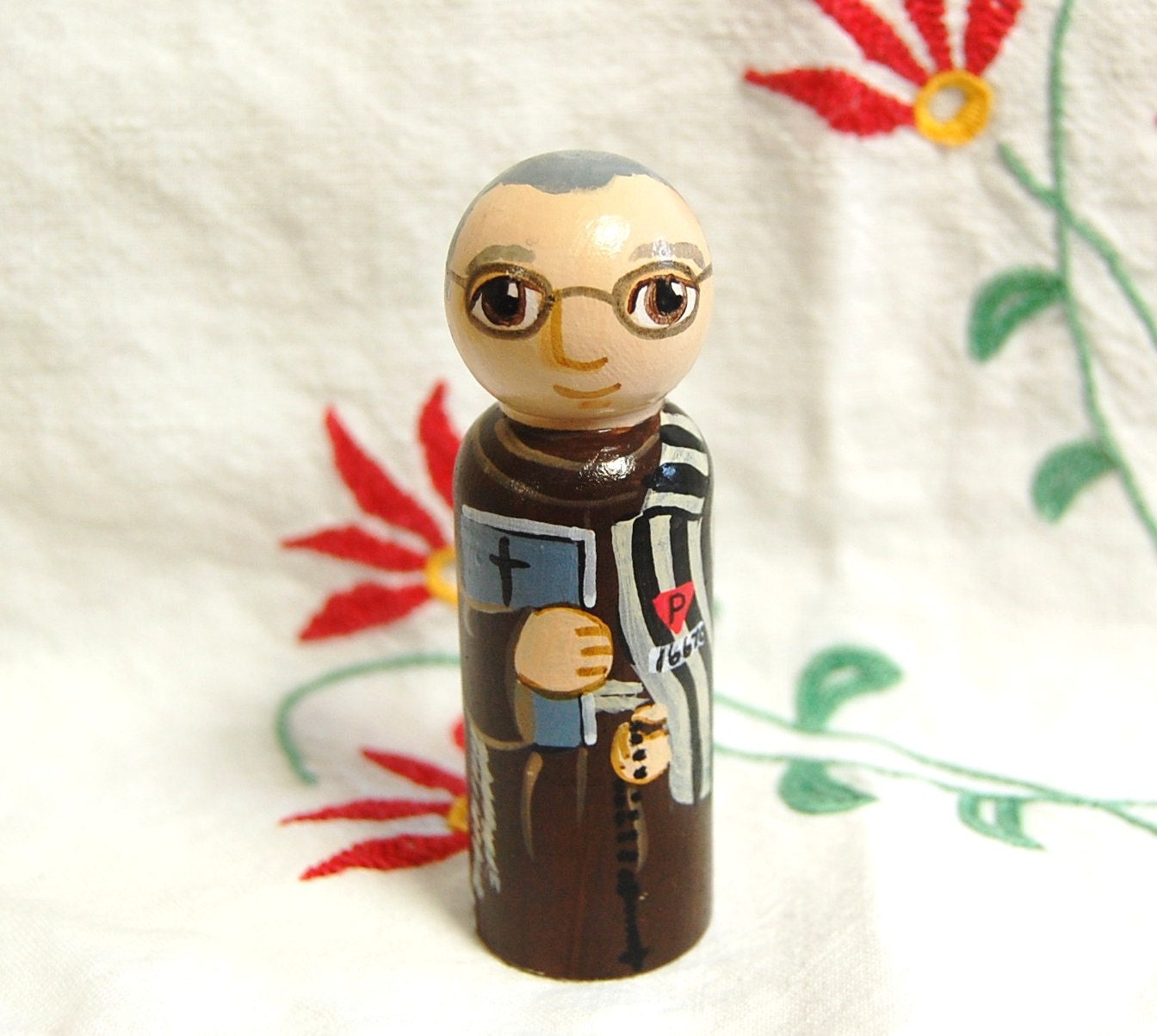 Saint Maximilian Kolbe Catholic Saint Peg Doll - Wood Toy - Made to Order