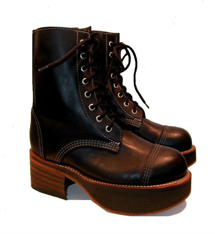 Vintage NaNa Industrial Strength Leather and Wood Platform Boots Women's size 7