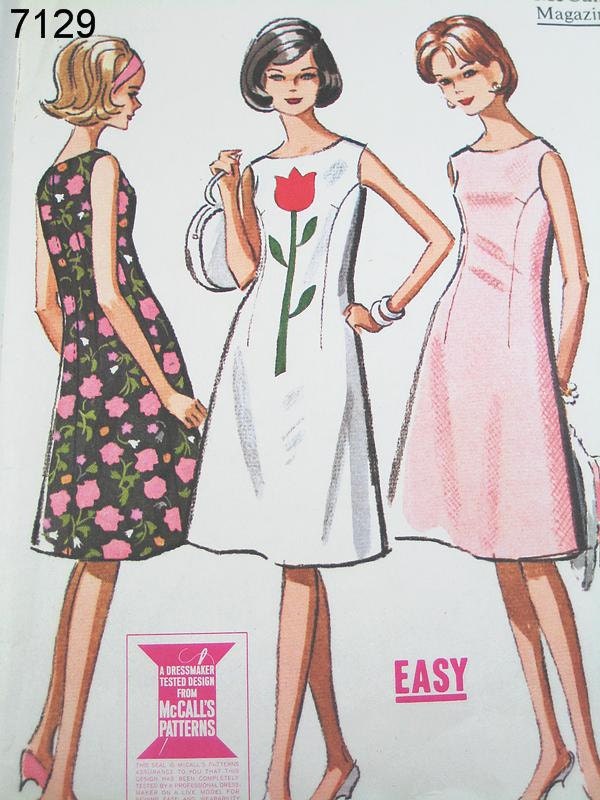 Vintage Dress Pattern - McCall's 7129 Vtg 1963 Misses' and Junior Dress - Size 15/16