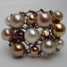 Copper Ivory Pearl Cocktail Ring Large Cluster of Pearls and Crystal Ring Big Wire Knit Jewelry