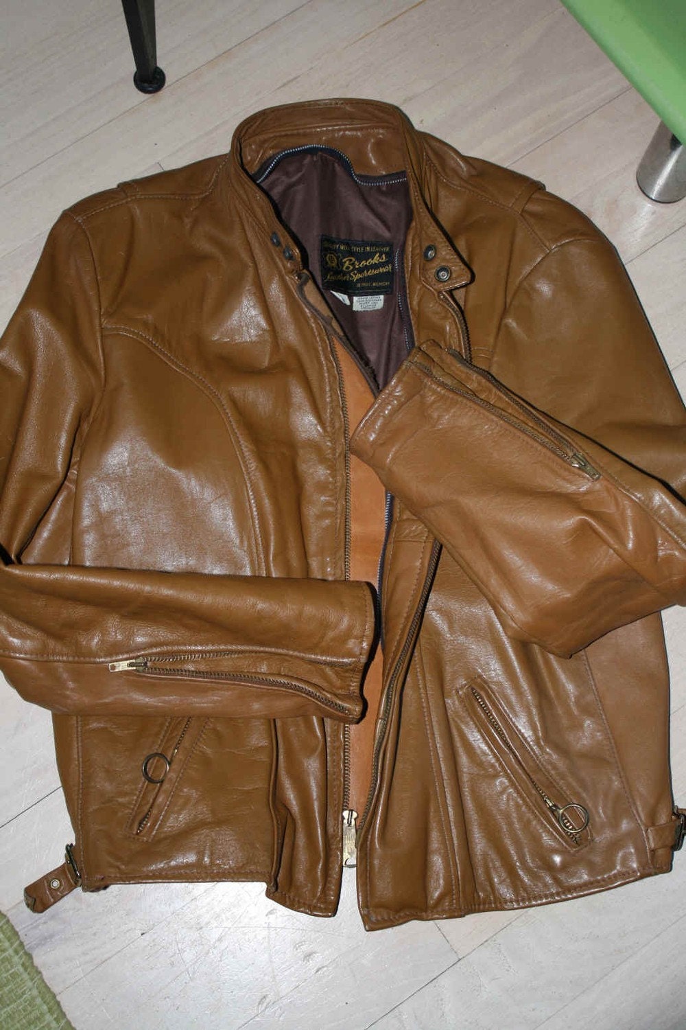 SALE Vintage Leather Motorcycle Jacket Late 1970s Brooks Awesome