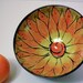Handmade Majolica Earthenware Clay Pottery Small Serving Bowl Orange Yellow Lotus Flower / Clay Lick Creek Pottery