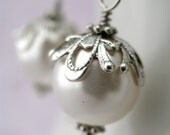 White Swarovski Pearl and Antique Silver Earrings