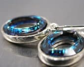 Bermuda Blue Cosmic Oval Swarovski Crystals and Silver Earrings