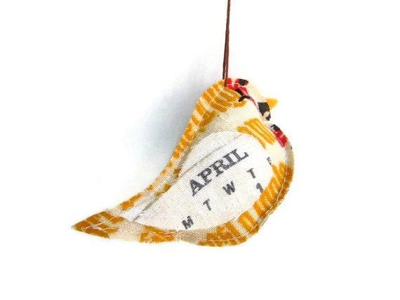 April- Vintage Calendar Tea Towel Bird- Lavender Scented Ornament
