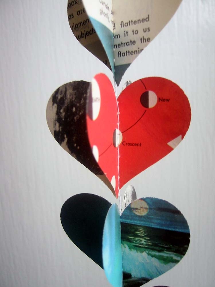 Celestial- Heart Garland- Paper Decoration- Vintage Sky Field Guide