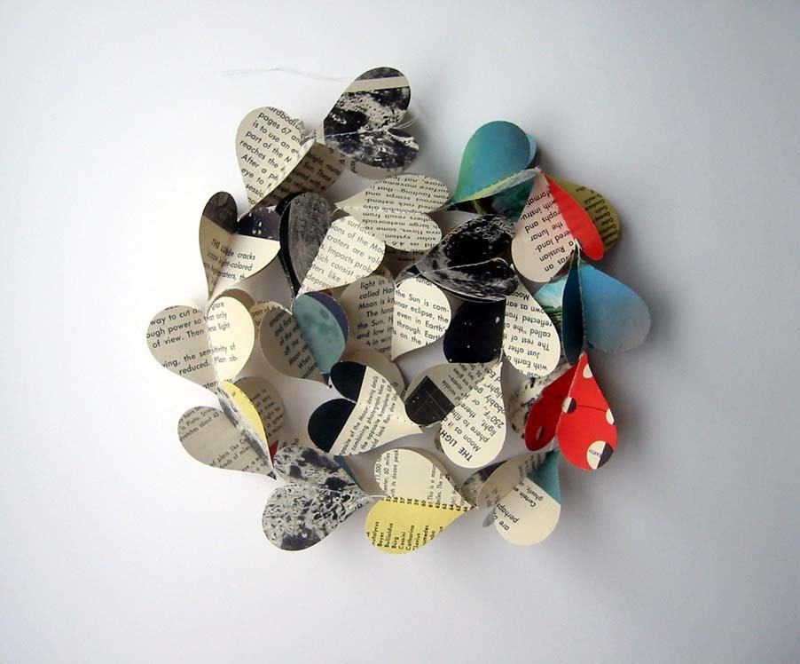 Celestial- Heart Garland- Paper Decoration- Vintage Sky Field Guide