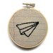 Paper Airplane- Three Inch Embroidery Hoop Wall Art- Machine Stitched and Hand Embroidered