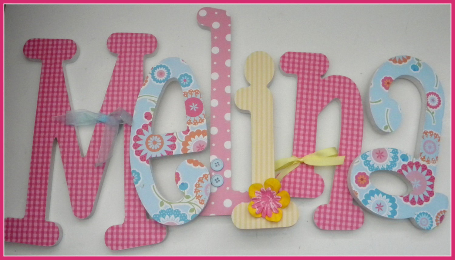 6 Wooden Nursery Wall Letters -SIX INCH Whimsical Letters - set of 6