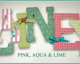 Wooden Letters for Nursery - PINK AQUA and LIME Theme-avail in any size or font in this shop