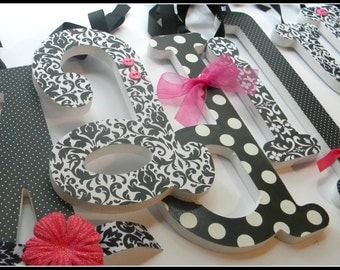 Wooden Nursery Letters -DOTS and DAMASK Theme -  Baby Girl Nursery Decor-avail in any size or font in this shop