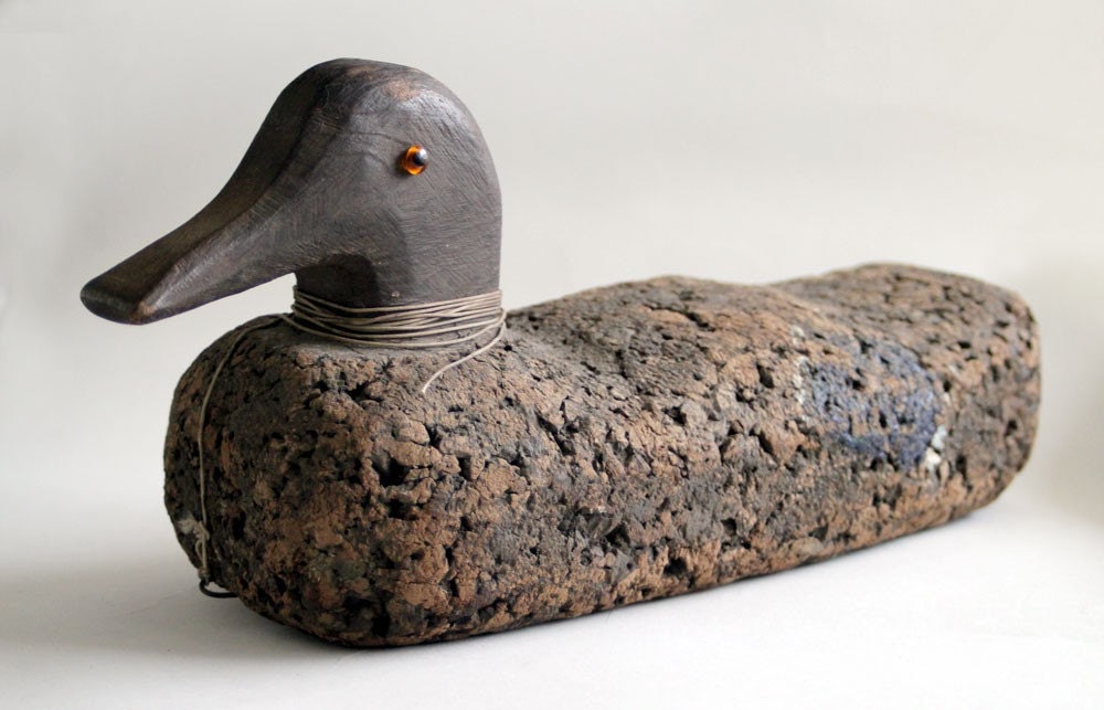 Vintage Cork and Wood Duck Decoy Glass Eye by albrechtsantiques