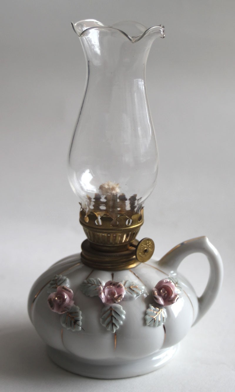 Porcelain Mini Oil Lamp Applied Flowers by albrechtsantiques