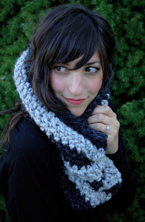 Striped Unisex Neckwarmer in Charcoal and Slate