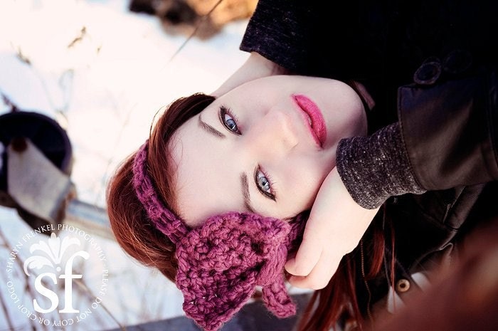 Large Bow Headband in Plum