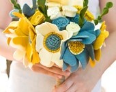 Custom Wedding Wildflower Felt Bouquet - Alternative Wedding Flowers - Teal and Yellow -