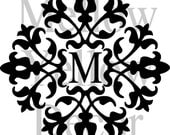 Damask Fleur Monogram vinyl wall graphic art