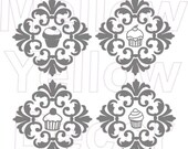four cupcake damask monograms vinyl wall decor