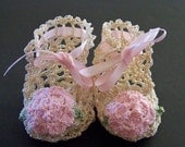 Girl Summer Rose Heirloom Quality Crochet Booties 3-6 mo