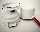 Vintage Enamelware Double Boiler Pots Red & White