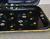 Set of 2 - Vintage Floral Trays Black, Yellow, White