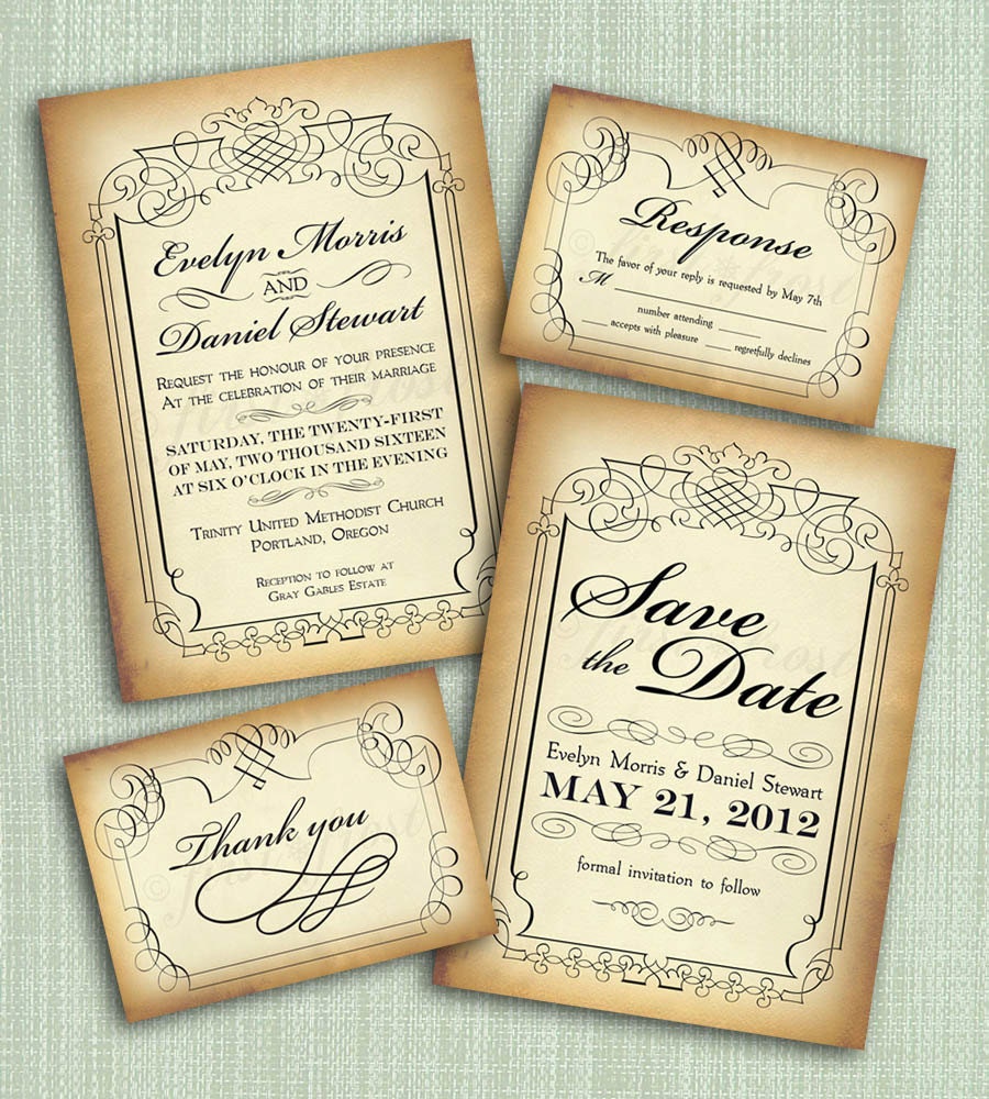 Printable Vintage Style Wedding Invitation Suite - DIY 4 Pieces Il_170x135