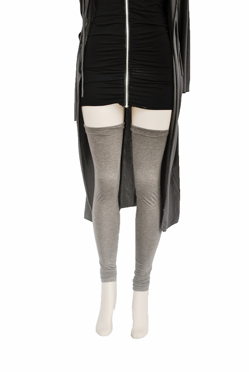 Thigh High Leg Warmers Heather Charcoal Womens Spring Cuffed and Ruched - FineThreadz