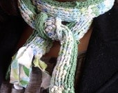 Scarf Knit from 100 Percent Cotton Recycled T-Shirt Yarn -- Under the Sea