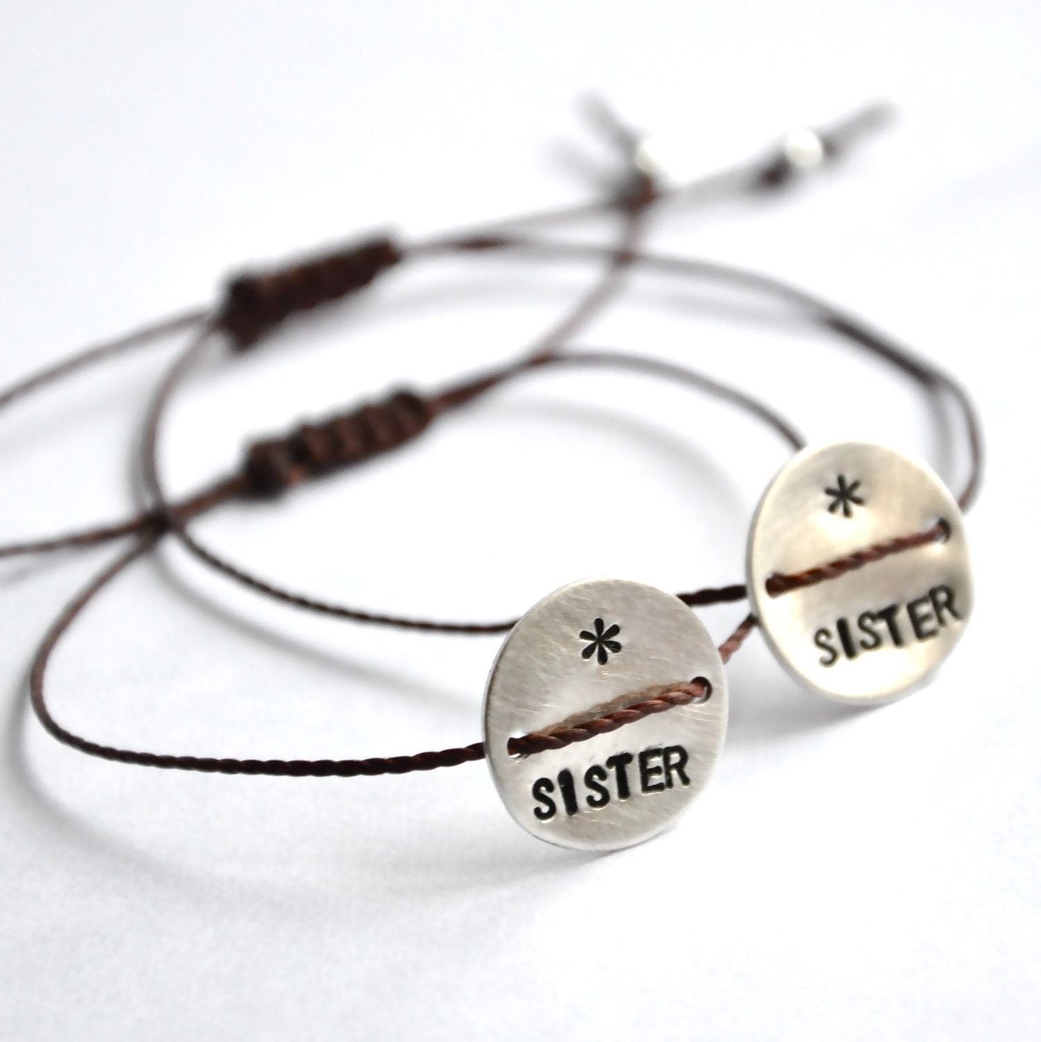 Hand stamped sterling silver bracelet. Set of Sister Bff bracelets