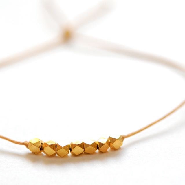 Wish bracelet. Gold facetted nuggets- Butterscotch Irish linen cord thread - delictate bracelet