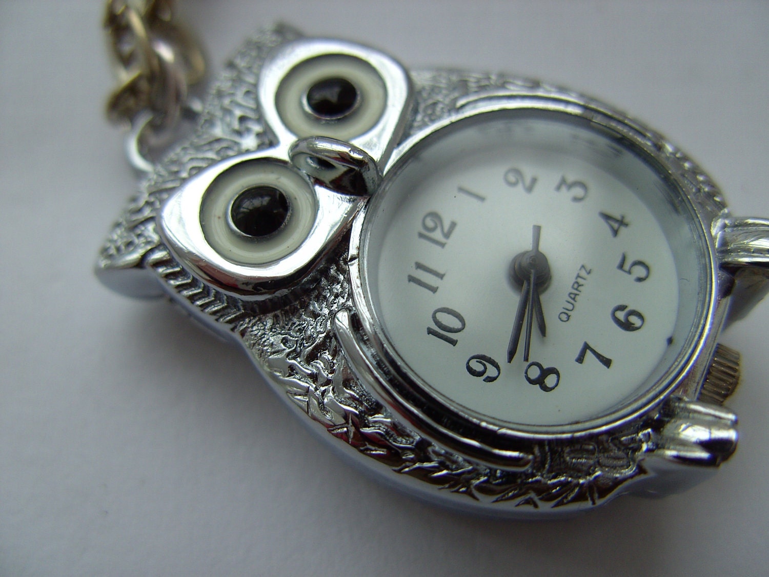 Silver owl, pocket watch, pendant, long necklace, silver owl watch, by kadootje77 on etsy