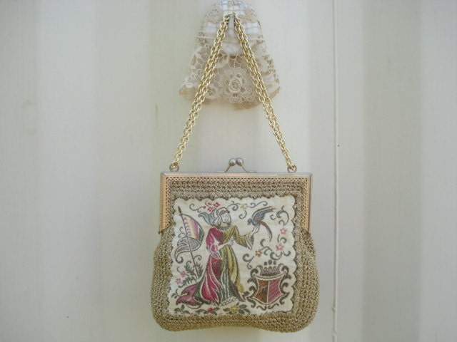 Medieval Silk Tapestry Bag by Walborg Italy 1940s