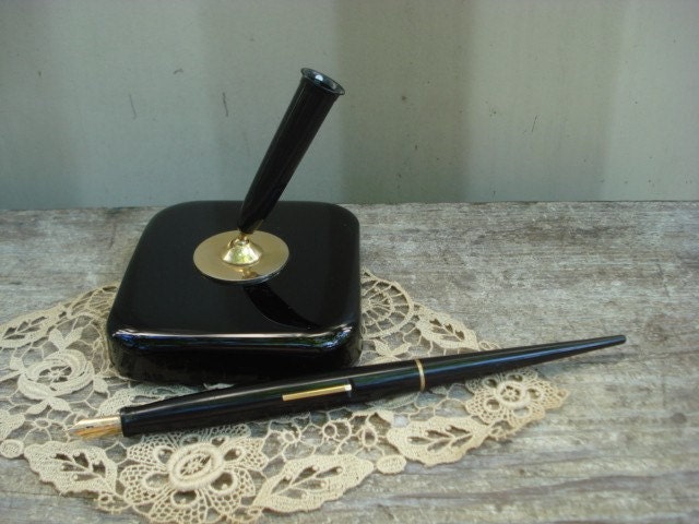 Walh Eversharp 14K Gold Black Onyx Fountain Pen Desk Set